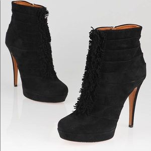 Gucci Black Suede Ruffle Platform Ankle Booties